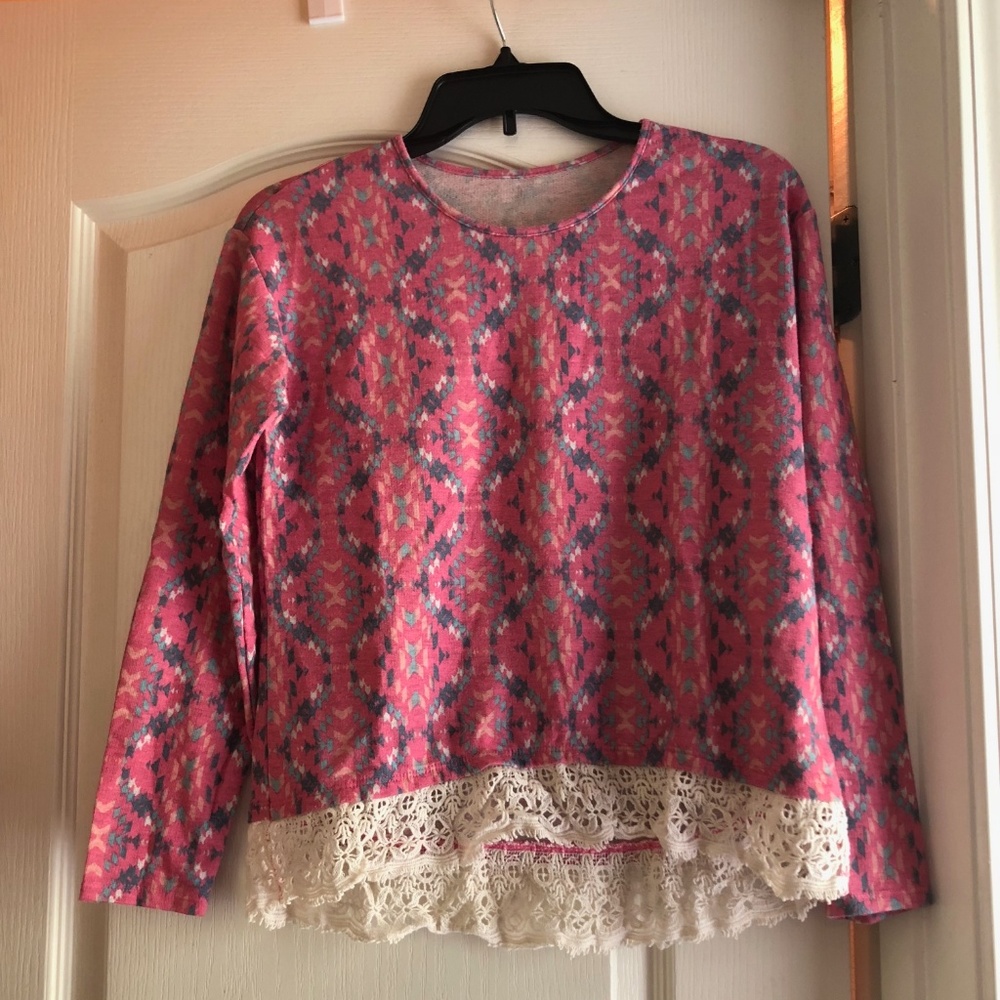 Multi-colored top with lace bottom
